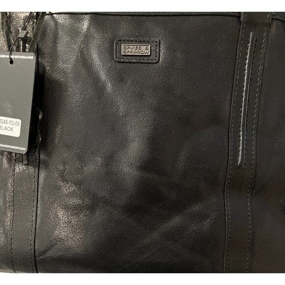 NWT Spikes and Sparrow black leather laptop bag - Picture 2 of 12